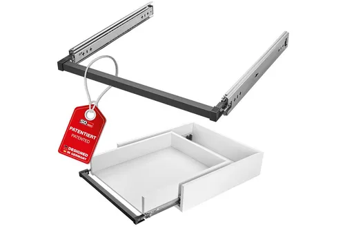 SOTECH VarioSlide Pat. Schubladenschienen Komplettset - Schubladenauszüge mit patentierter Einhandverriegelung für einfache Bedienung, ideal für Caravan und Nutzfahrzeuge, belastbar bis 100 kg und für Schubladen ohne Front bis 600 mm Breite.