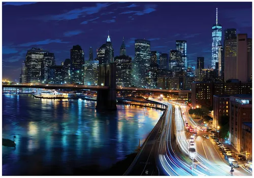 Wallarena Fototapete Stadt Nacht Brücke Vlies Tapete Wohnzimmer Schlafzimmer Wandtapete, Glatt Vlies Washable, Stadt, Nacht, Brücke, Lichter, (Packung, 3 St., Vlies Fototapete), Vliestapete Blau Wohnzimmer Schlafzimmer Küche Tapete + Kleister