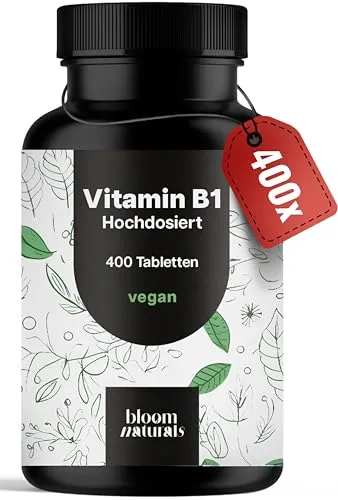 Hochdosiertes Vitamin B1 - 400 Tabletten mit 250mg - Hochdosierte Thiamin Tabletten für eine einfache tägliche Nährstoffergänzung. Vegan und in Deutschland produziert – ideal für eine bewusste Ernährung. Jahresvorrat für langanhaltende Versorgung.
