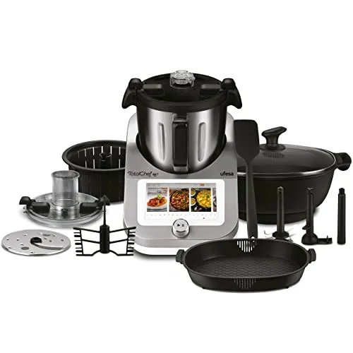 Ufesa TotalChef RK7 Küchenmaschine mit WLAN - Universalküchenmaschine mit 30 Funktionen und 7-Zoll-Touchscreen, ideal für gesundes Kochen mit interaktivem Rezeptbuch und 2-stufigem Dampfgarer.