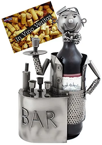 BRUBAKER Wein Flaschenhalter Barkeeper - Metall Skulptur für Weinliebhaber - Weinregal aus Metall mit einzigartiger Barkeeper-Skulptur, ideal als Geschenk. Passt für Flaschen mit max. 8,5 cm Durchmesser.