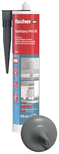 fischer Premium-Sanitärsilikon, Silikon zum Abdichten & Verfugen im Sanitär- und Küchenbereich, Kartusche für zahlreiche Anwendungen und Baustoffe, Langzeitschutz vor Schimmel, 310 ml, dunkelgrau