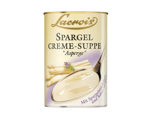 Lacroix Spargel Crème Suppe 400 ml - Genießen Sie die cremige Lacroix Spargel Crème Suppe mit zarten Spargelstückchen. Ideal für schnelle und köstliche Mahlzeiten – einfach erhitzen und servieren!
