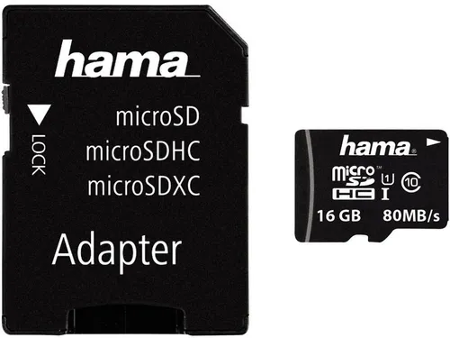Hama microSD microSDHC microSDXC Karte 16GB - Hochgeschwindigkeits-Speicherkarte mit 80MB/s, ideal für Smartphones, Tablets und Actionkameras, inkl. SD-Adapter