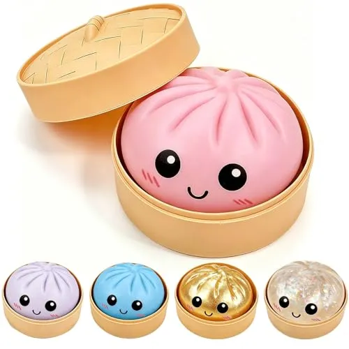 Dumpling Squishiy Glitter Squishies Dumpling with Box Colorful Dumplings Squishy XXL Giant Dumpling Squishy Stress Balls Soft Squeeze Decompression Dough for Anxiety Relief Fidget Adults (Pink)