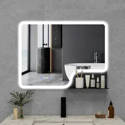 80x60cm LED Badezimmerspiegel mit Antibeschlag und Ablage - Eleganter Badezimmerspiegel in Matt-Schwarz mit abnehmbarer Ablage. Beheizt und mit berührungssensitiver LED-Beleuchtung für optimale Sicht. Ideal für moderne Badezimmer.