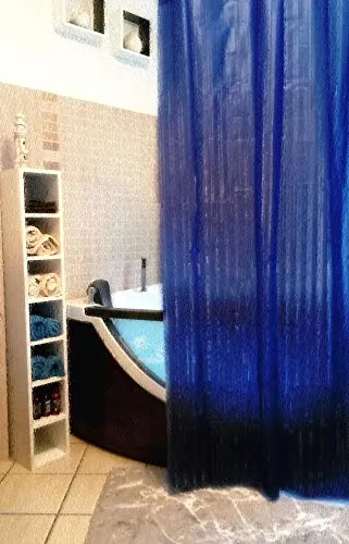 OBI Deco-Line Spice Blau Duschvorhang 180 x 200 cm. 100% Vinyl Hochwertig Extra Schwere Ausführung und Qualität, mit Luminanz Effekt