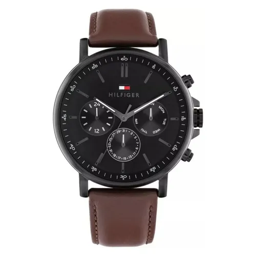 Tommy Hilfiger Multi Zifferblatt Quarz Uhr für Herren - Armbanduhren für Herren – Elegante Quarz Uhr mit multifunktionalem Zifferblatt, 5 ATM wasserdicht und braunem Lederarmband für stilvolle Auftritte.
