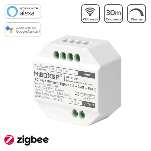 MiBoxer Zigbee 3.0 LED Funkdimmer TRI-C1ZR - Smart Home Dimmer für die Innenraumbeleuchtung, kompatibel mit Tuya Smart und ZigBee, steuern Sie Ihr Licht bequem per Fernbedienung.