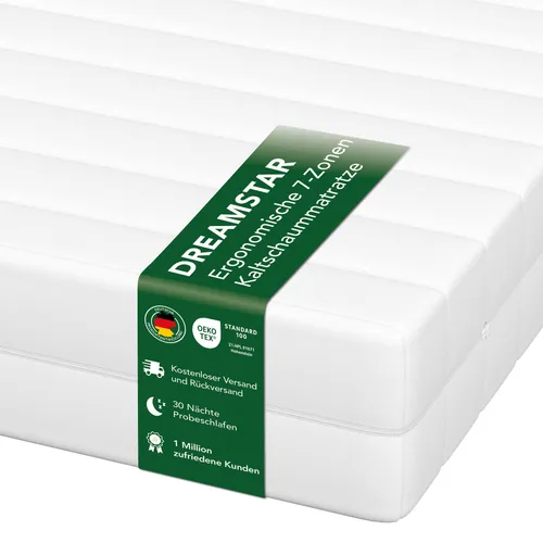 DREAMSTAR Easy Flex 7-Zonen Kaltschaummatratze - Ergonomische Matratze mit 7 Zonen und Duohärtegrad (H2 & H3) für optimalen Schlafkomfort, zertifiziert nach Öko-Tex, atmungsaktiver Mikrofaserbezug, waschbar bis 60°C.