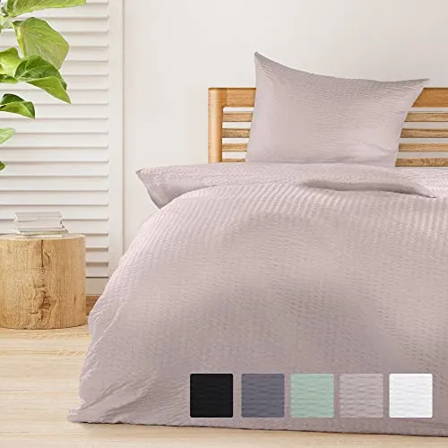 Beautissu 2tlg Seersucker Bettwäsche Set – 155x220 cm & 80x80 cm Kopfkissenbezug - Bettwäsche-Sets aus hautfreundlicher Microfaser, temperaturausgleichend und bügelfrei für maximalen Schlafkomfort, ideal für warme Nächte.