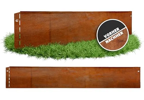 GartenAZ – Rasenkante Metall Cortenstahl 103x20cm - Rasenkanten aus witterungsbeständigem Cortenstahl, entwickelt mit der Zeit eine schützende Rostpatina und sorgt für eine stilvolle Gartenabgrenzung.