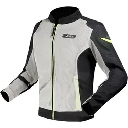 LS2 Airy Evo Damen Textiljacke - Hellgrau/Schwarz/Neon-Gelb - L - Hochwertige Motorradjacke mit flexibler Weitenverstellung, reflektierenden Elementen für bessere Sichtbarkeit und Platz für Protektoren. Ideal für sicheren Fahrspaß bei jedem Wetter.