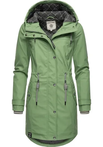PEAK TIME Regenjacke L60042 - Stylisch taillierter Regenmantel für Damen in lindgrün, wasserdicht und windabweisend, ideal für jedes Wetter. Perfekt für modebewusste Frauen, die auch bei Regen gut aussehen möchten.