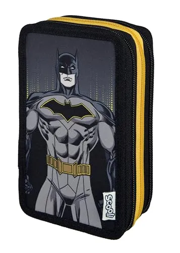 Scooli - Tripledecker Batman - Gefülltes Schüleretui mit hochwertigen Stiften & Zubehör - Ideal für Schule, Freizeit und unterwegs - ab 6 Jahren