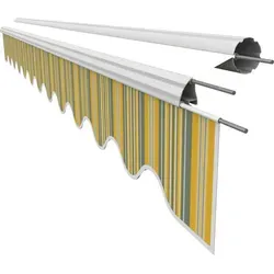 Leudus Markisen Volant 4m - Fertig genäht in Gelb/Grau - Ersatzstoff für 4m Markisen, Größe 3,83 x 0,21 m. Schmutz- und wasserabweisend mit PU-Beschichtung. Ideal für zuverlässigen Sonnenschutz und einfache Montage.