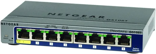 Netgear 8p GS108T-300PES - Gigabit Smart Switch - Sonstiges Serverzubehör mit 8 Ports, ideal für SMB-Umgebungen, unterstützt VoIP und Medienstreaming, bietet benutzerfreundliches Management über Webinterface.