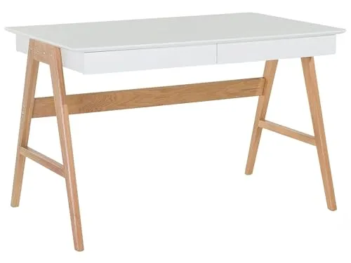 Beliani Moderner Schreibtisch mit 2 Schubladen - Kinderschreibtisch aus MDF und Eichenholz, bietet viel Platz für Akten und ist pflegeleicht dank robustem Furnier.