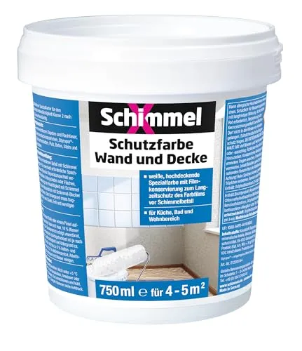 SchimmelX Schutzfarbe Wand und Decke 0,750 L - Farben: Lösungsmittelfreie Anti-Schimmel-Farbe mit Langzeitschutz für Innenräume, ideal zur Bekämpfung von Schimmelbefall auf verschiedenen Untergründen.