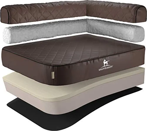 Knuffelwuff Orthopädisches Eck Hundebett Winslow XL 100 x 70cm - Hundebetten: Orthopädisches Hundebett mit formstabilen Kern für gelenkschonenden Schlaf und abnehmbarem, waschbarem Kunstlederbezug.