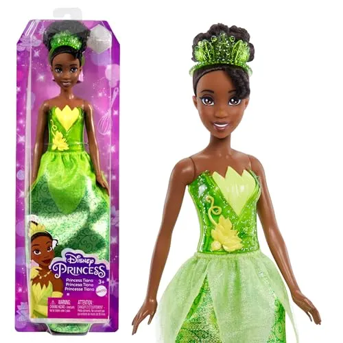 Mattel DISNEY Prinzessin Tiana - Bewegliche Puppe mit glitzerndem Outfit und Accessoires, inspiriert vom Film Küss den Frosch, für Kinder ab 3 Jahren, HLW04