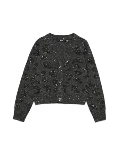 Vero Moda Strickjacke VMZUZU LS V-NECK CARDIGAN grau XS (34) - Modische Strickjacke mit V-Ausschnitt und Glitzermuster. Ideal für elegante Anlässe oder den Alltag. Pflegeleicht und in Regular Fit für optimalen Tragekomfort.