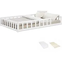 Homestyle4u Kinderbett 90x200 oder 120x200 mit Rausfallschutz - Betten für Kinder: Sicher und stilvoll! Dieses weiße Bodenbett aus Kiefernholz bietet mit Rausfallschutz und Lattenrost höchsten Komfort für erholsamen Schlaf.