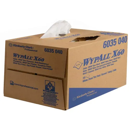 WypAll X60 General Clean-Tücher 6035 – 200 weiße Reinigungstücher in BRAG-Box - Haushaltsreiniger & Staubsauger – Vielseitige, reißfeste und saugfähige Tücher, ideal für leichte Wischvorgänge und Fensterreinigung, in praktischer BRAG Box für einfache Entnahme.