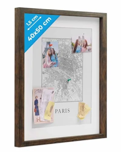 PHOTOLINI 3D Bilderrahmen 40x50 Eiche dunkel - Befüllbarer Objektrahmen - KREATIV GESTALTEN: Befüllbarer 3D Bilderrahmen 40x50 aus hochwertigem MDF für persönliche Geschenke und Erinnerungen. Ideal zum Einfüllen von Blumen, Medaillen und mehr. Perfekt für Hochzeit und Geburtstag!