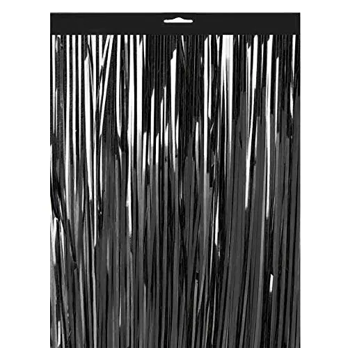 Lametta Vorhang - 200x100cm Fransen aus Folie Deko für Party zu Musik Torte Banner Hochzeit Party Girlande Gardine Wimpel Hoch Dekoration Haustür Hintergrund Türvorhang Fotowand Geburtstag- Schwarz