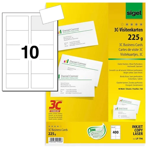 SIGEL Visitenkarten LP796 satiniert weiß 225 g/qm 400