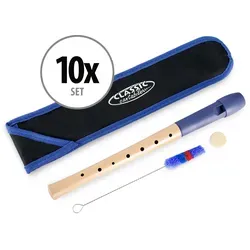 Classic Cantabile Pivella Blockflöte Blau - 10er Set - 10x C-Sopran Blockflöten mit blauem Spezial-Kunststoffkopf und Ahornholz-Unterstück, ideal für Einsteiger. Inkl. Etui, Grifftabelle, Wischerstab und Korkfett.