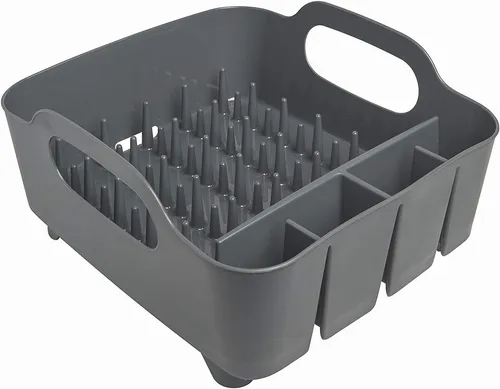 Umbra Geschirrständer Abtropfkorb TUB anthrazit/grau - Praktischer Geschirrständer mit selbstentleerendem Auslauf für eine mühelose Reinigung. Ideal für die Küche, kompakte Maße von 18 cm Höhe und 33 cm Breite.