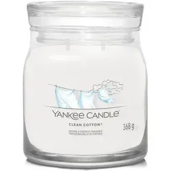 Clean Cotton Signature Medium Jar 368g 2-Docht Kerze - Kerze mit authentischem Duft von frischer Wäsche, ideal für ein sauberes und angenehmes Raumklima. Genießen Sie die Kombination aus Baumwolle, Gras und Zitrone.