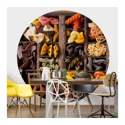 K&L Wall Art Fototapete Nudel Pasta Chefkoch - Fototapete für die italienische Küche, kreative Pastasorten-Motive in bunten Farben, ideal für Esszimmer und Küchen, einfache Vliesmontage.