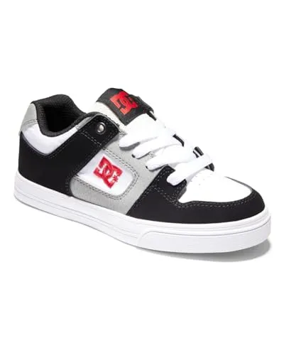 DC Shoes Jungen Pure - Leather Sneaker für Kids, Weiß Schwarz Rot, 32 EU - Sneaker für Kinder mit gepolstertem Schuhkragen für Komfort und der einzigartigen Pill-Pattern-Lauffläche von DC für optimalen Halt und Strapazierfähigkeit.