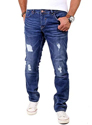 Reslad Jeans Herren Destroyed Look Slim Fit Denim - Herren-Jeanshosen im coolen Destroyed Look. Diese Slim Fit Jeans bietet perfekten Sitz, hohen Tragekomfort und ist ein echter Eyecatcher für dein Freizeit Outfit.