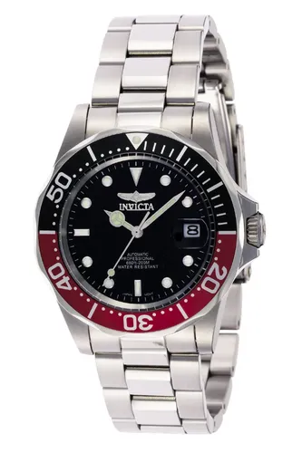 Invicta Pro Diver 9403 Herren Automatikuhr Edelstahl Schwarz Silber - Elegante Automatikuhr für Herren mit 200 m Wasserdichtigkeit. Robustes Edelstahlarmband und stilvolles schwarzes Zifferblatt machen sie zum idealen Begleiter für jeden Anlass.