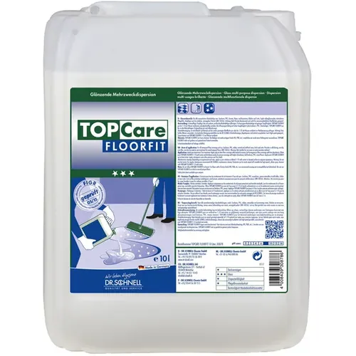 Dr. Schnell Topcare Floorfit 10 L - Glänzende Mehrzweckdispersion für Bodenbeläge - Bodenbeschichtung für wasserfeste Beläge wie PVC, Linoleum und Parkett. Sorgt für einen trittsicheren Pflegefilm und ist frei von Metallsalzen und Duftstoffen.