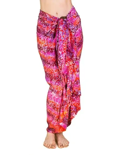 PANASIAM Sarong B019 Lillypink, L - Pareos & Strandkleider für Damen, handgefertigter Viskose-Sarong mit einzigartigem Wachsbatik-Design, blickdicht und vielseitig als Wickelrock, Kleid oder Schal tragbar.