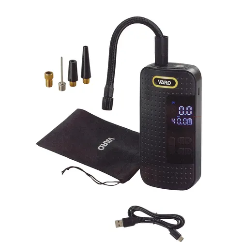 VARO - 10 Bar Luftpumpe 2000mAh Akku Kompressor - Pumpen für Auto, Motorrad und Fahrrad, schnurlos und mit digitalem Manometer für präzise Druckmessung.