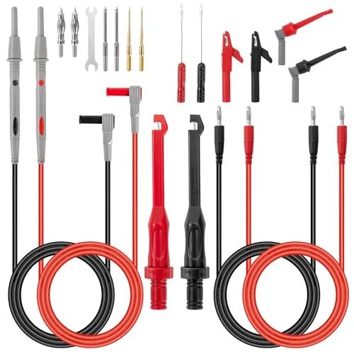 QIMEI-SHOP Multimeter Messleitungen Kit mit Krokodilklemmen Testsonde Prüfhaken 1/2/4 mm Prüfsonden Austauschbare Messspitzen für Digital Multimeter Elektrische Messkabel 19 Stück