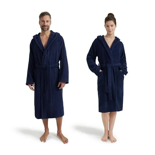 Möve Unisex Superwuschel Bademantel, Deep Sea, L EU - Bademäntel für Herren aus 100% Premium Cotton, extra weich und luxuriös; ideal für Allergiker, mit Kapuze, Taschen und Bindegürtel, waschbar bei 60°C.