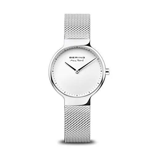 BERING Max René Edelstahl Mesh Uhr 15531-004 - Silber/Weiß - Damenuhr im ultra-slim Design mit wechselbarem Armband. Passen Sie Ihren Look täglich an! Mit kratzfestem Saphirglas und 5 ATM Wasserdichtigkeit.