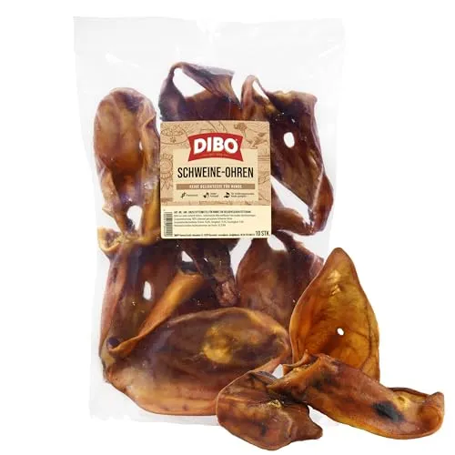 DIBO Schweineohren, 10 Stück im Beutel, der kleine Naturkau-Snack oder Leckerli für Zwischendurch, Hundefutter, Qualitätskauartikel ohne Chemie