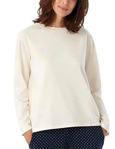 Schiesser Damen Schlafshirt langarm Baumwolle - Mix + Relax, creme - Schlafanzugoberteile für Damen, aus softer Single-Jersey-Qualität mit länger geschnittenem Rücken für optimalen Komfort und Stil.