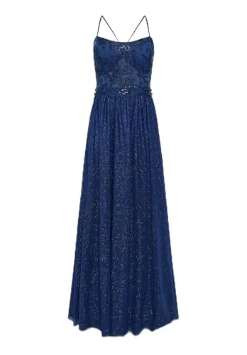 Vera Mont Damen Abendkleid im Glitzer-Look 40, Dunkelblau/Grau - Elegantes Maxikleid in Dunkelblau/Grau mit glitzerndem Effekt, ideal für festliche Anlässe. Der ausgestellte Schnitt sorgt für eine schmeichelhafte Silhouette und höchsten Tragekomfort.