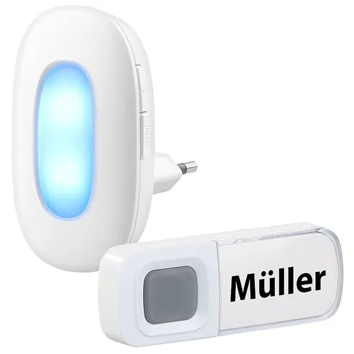 Steckdosen-Funk-Klingel mit optischem Signal, 15 Melodien, 50 m, IP54