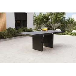 Ploß Rocking Dining Tisch, grau/braun-meliert, Polyrattan, 220 x 100 cm, Glasplatte in Steinoptik