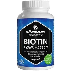 Biotin 10 mg + Zink + Selen 480 St - rezeptfreie Tabletten von Vitamaze, unterstützt Haut, Haare und Nägel